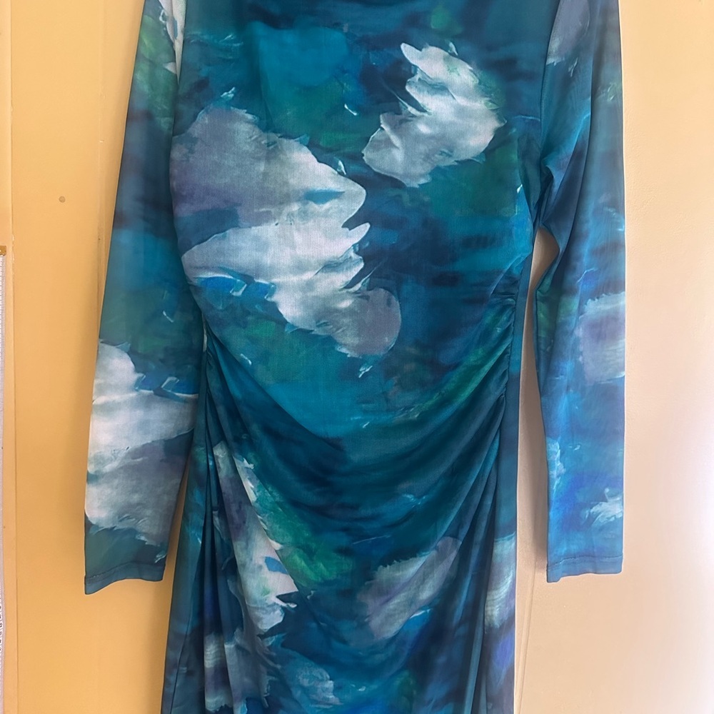 Vibrant Teal and Blue Long Sleeve Dress